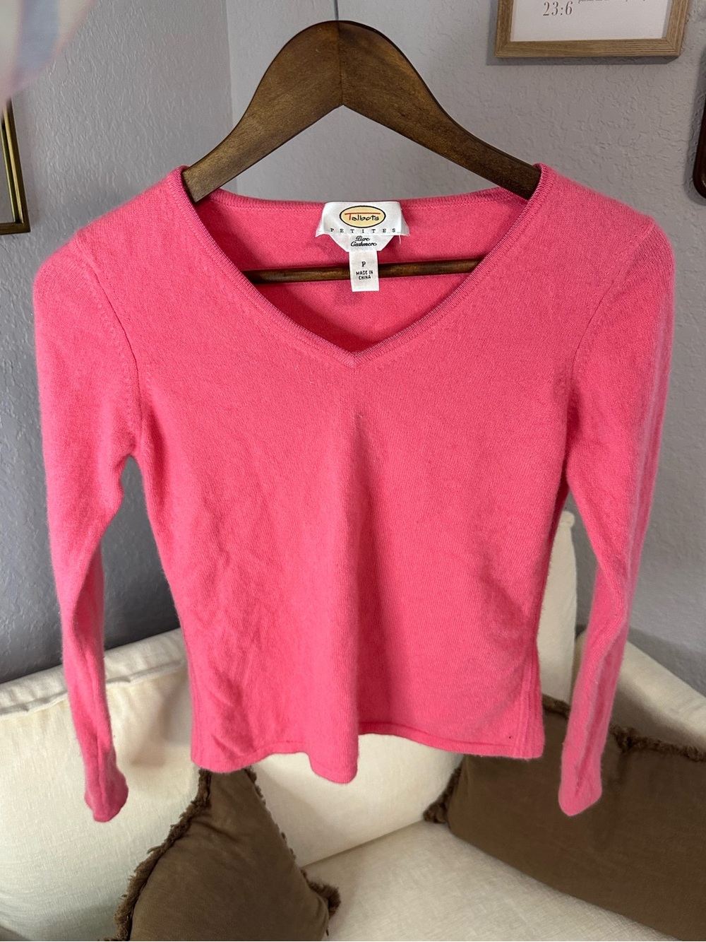 Talbots Bright Pink V-Neck Cashmere Sweater